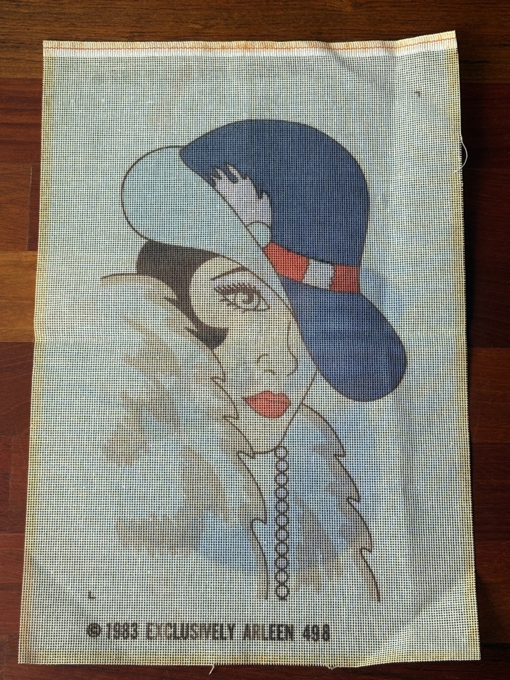 Vintage Exclusively Arleen Needlepoint Canvas - Art Deco Glamour Woman